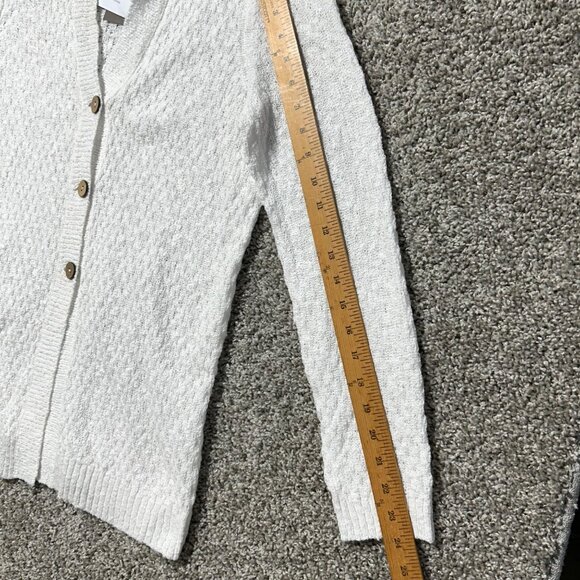 J.Jill Womens Sz S White Hooded Cardigan Sweater With Button Front & Ribbed Hem - Picture 4 of 9
